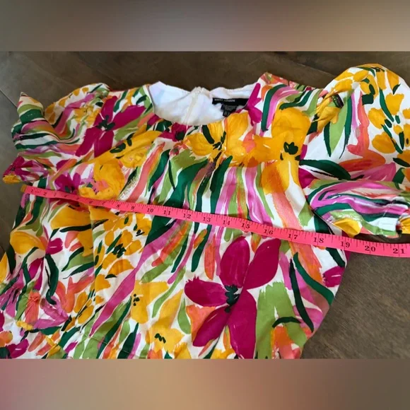 NEW MAGGY LONDON floral printed flutter sleeve dress in jade & golden sz 12 - Picture 7 of 10